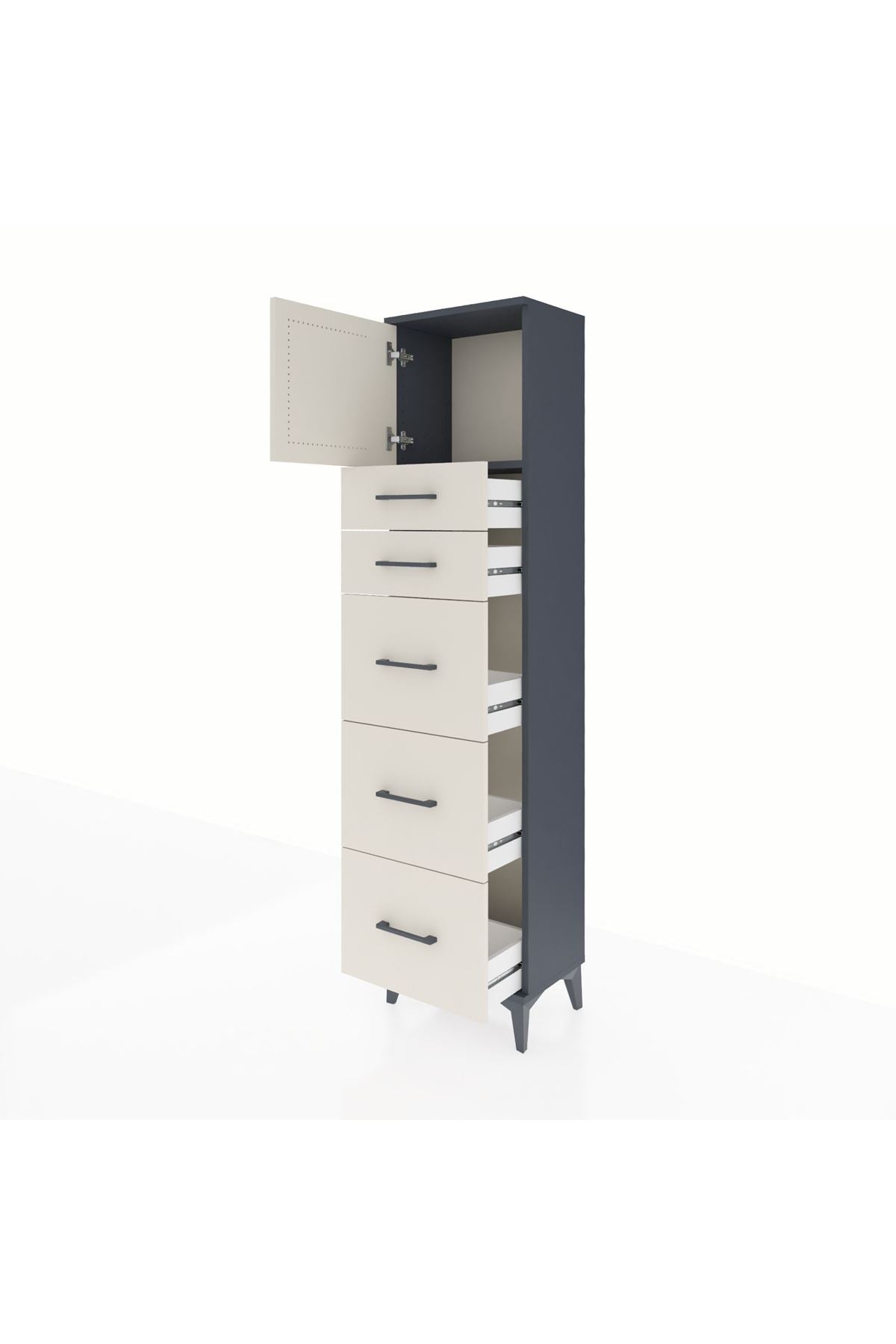 Arges Dolap Tek Raflı 5 Çekmeceli Tek Kapaklı 44x30x182 - S22M022V4A