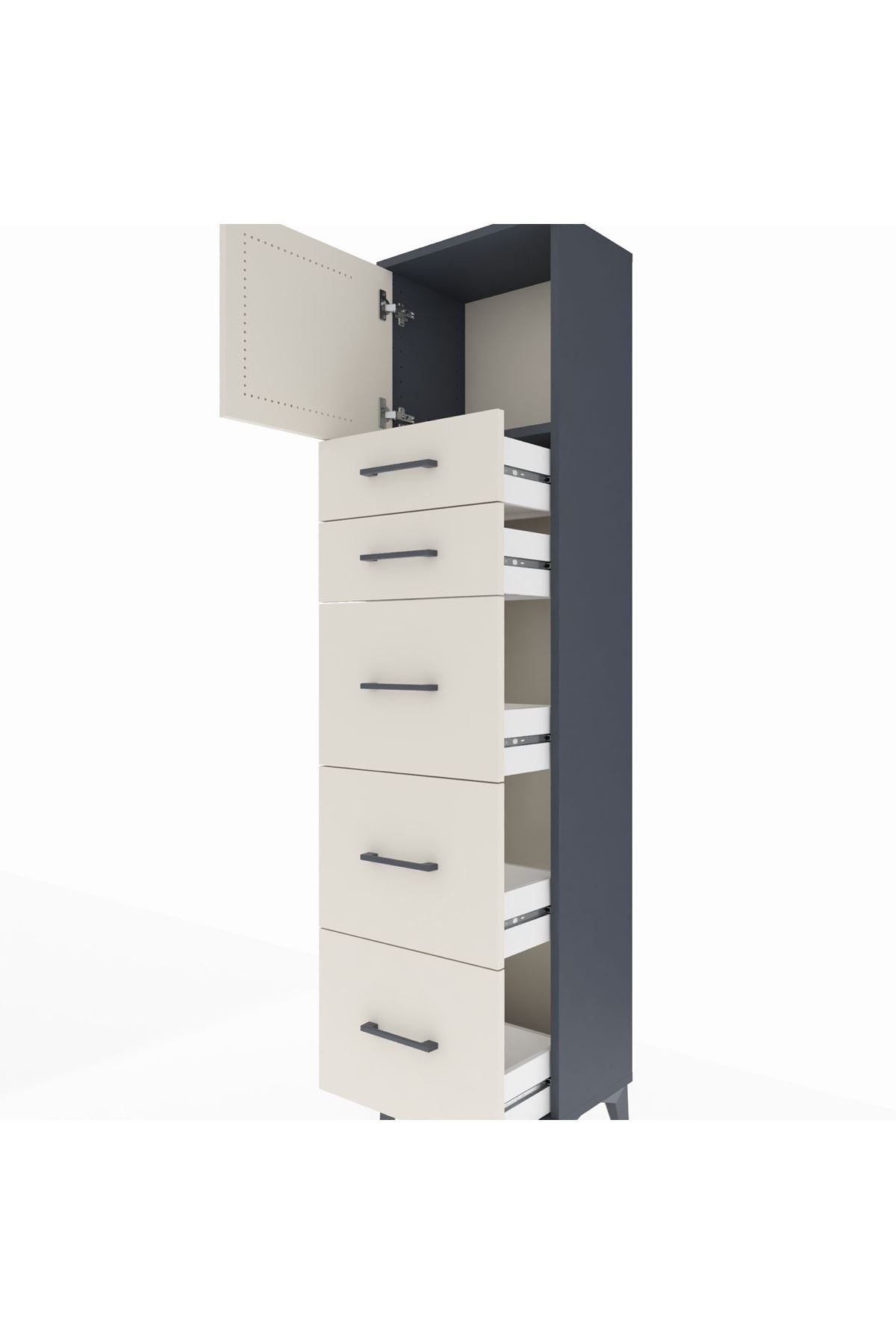 Arges Dolap Tek Raflı 5 Çekmeceli Tek Kapaklı 44x30x182 - S22M022V4A