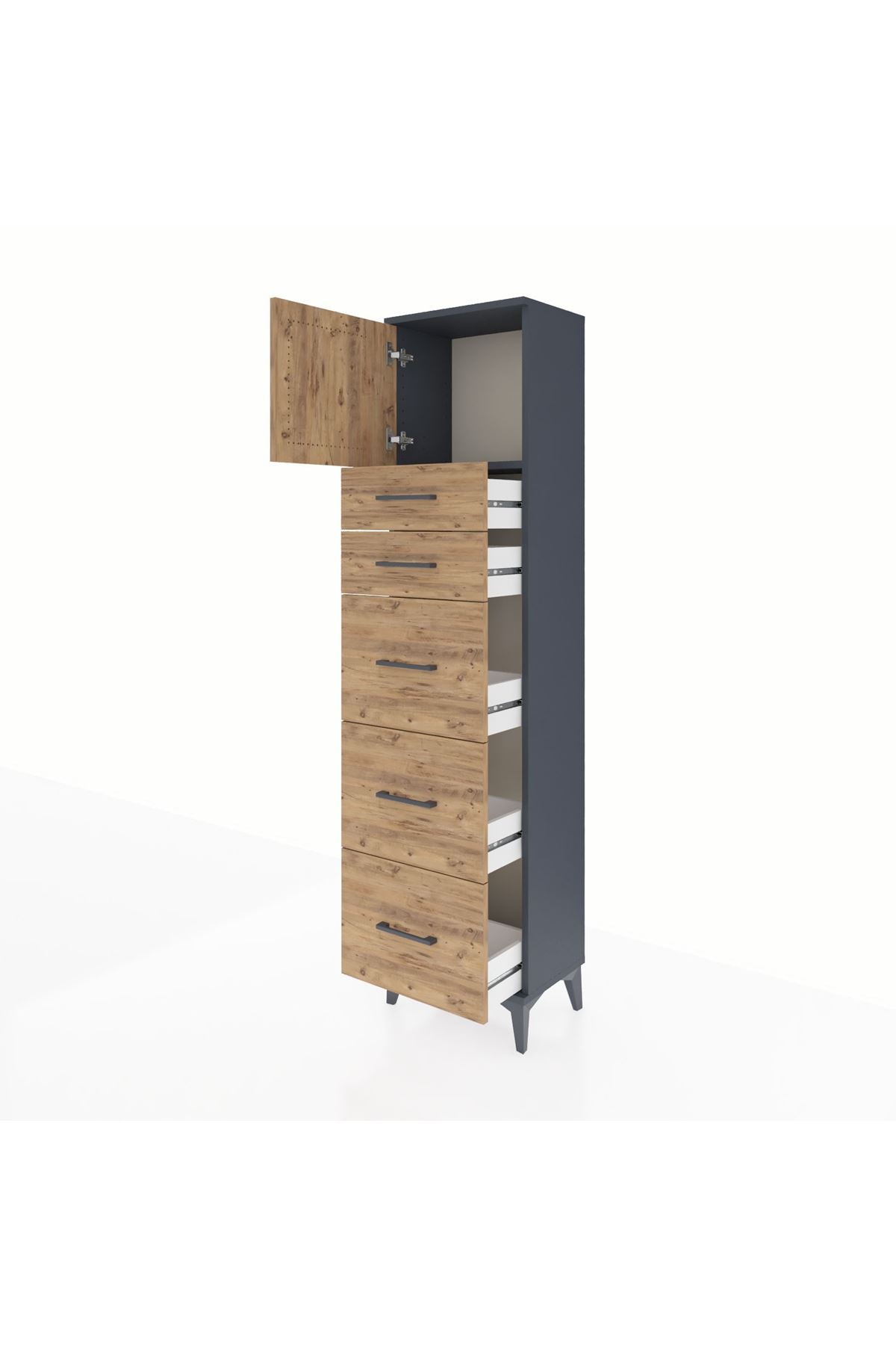 Arges Dolap Tek Raflı 5 Çekmeceli Tek Kapaklı 44x30x182 - S22M022V6A