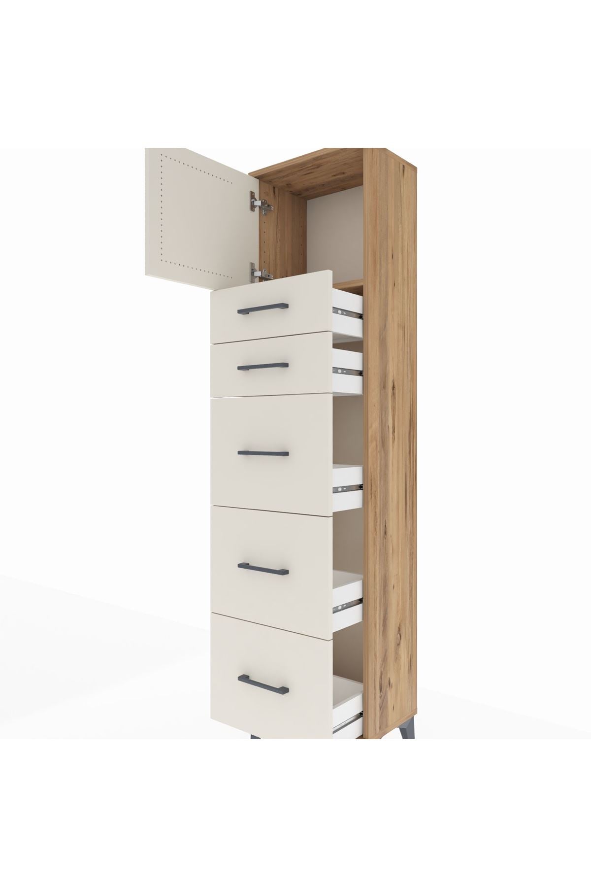 Arges Dolap Tek Raflı 5 Çekmeceli Tek Kapaklı 44x30x182 - S22M022V7A