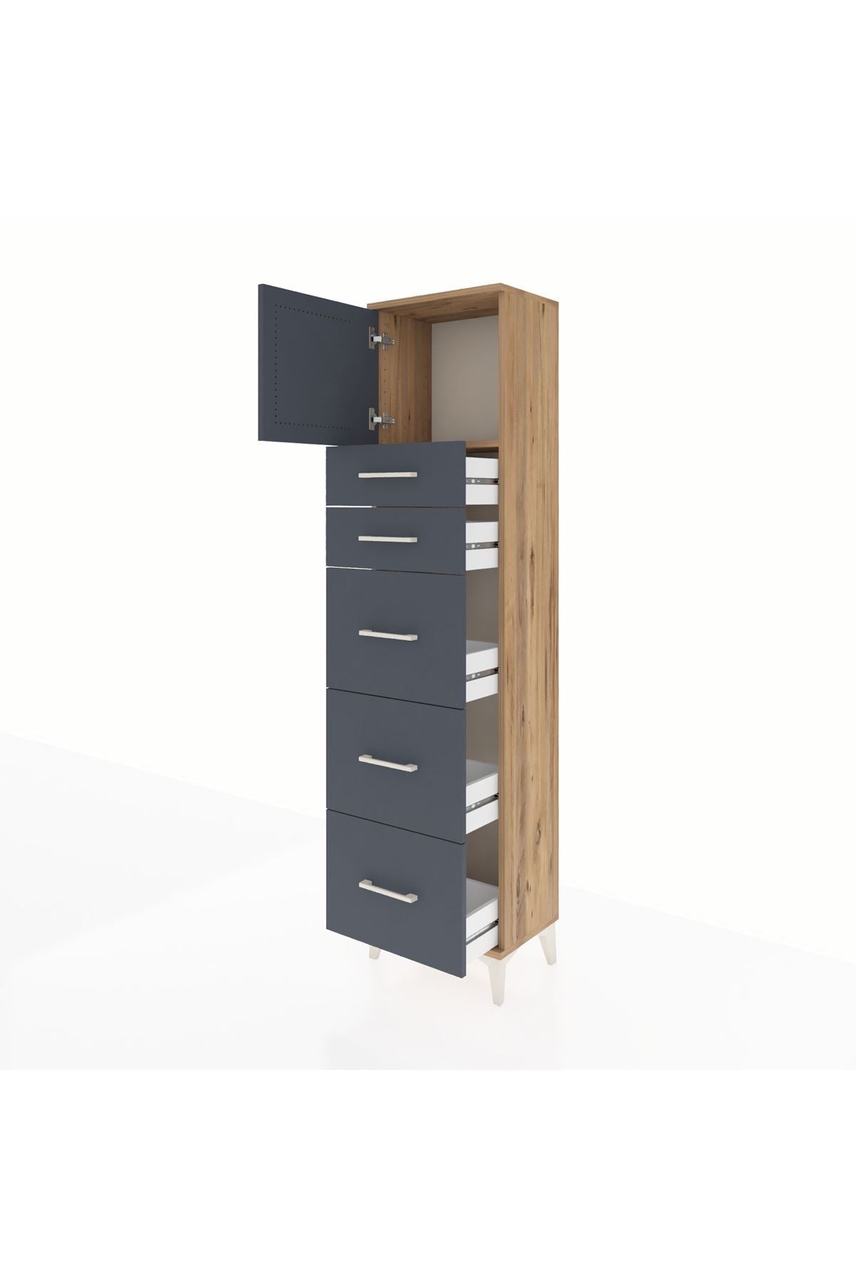 Arges Dolap Tek Raflı 5 Çekmeceli Tek Kapaklı 44x30x182 - S22M022V8A