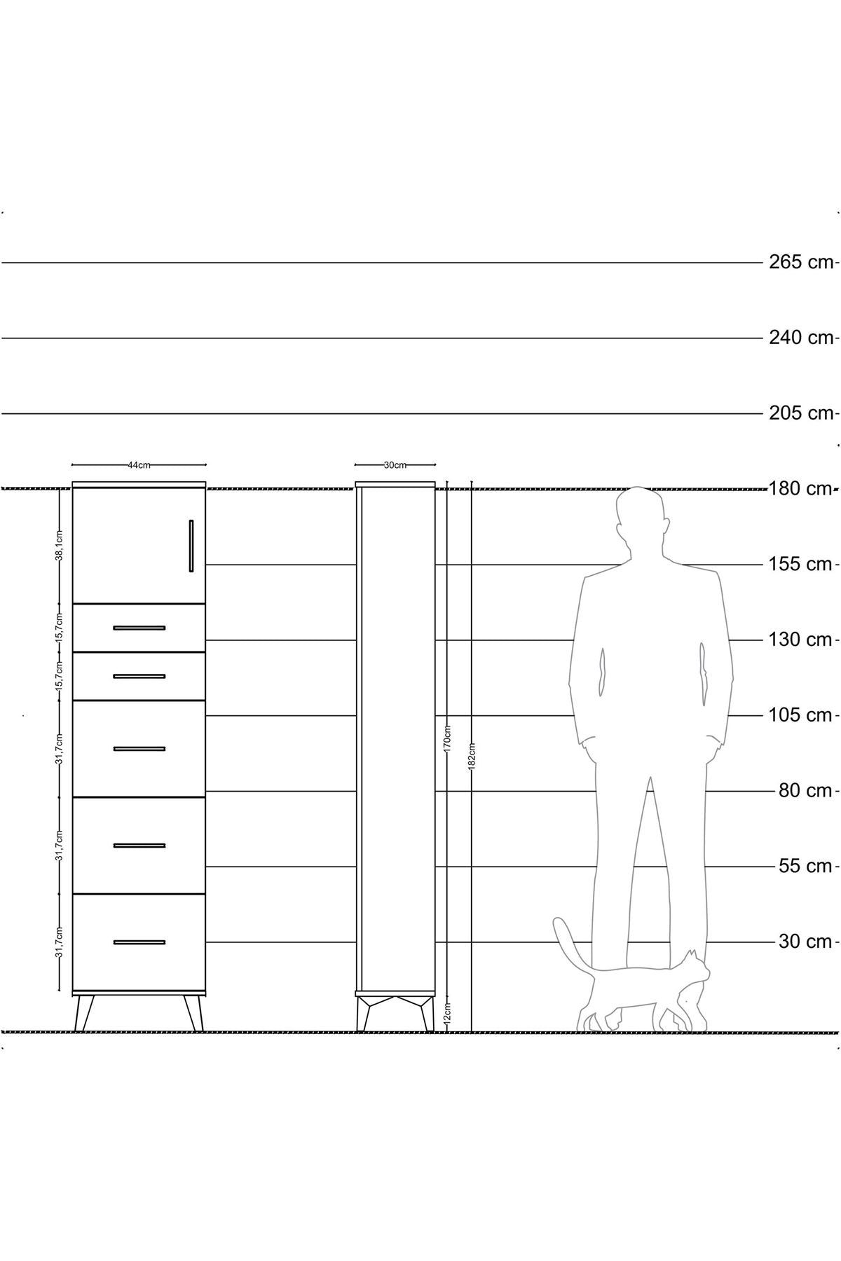 Arges Dolap Tek Raflı 5 Çekmeceli Tek Kapaklı 44x30x182 - S22M022V8A