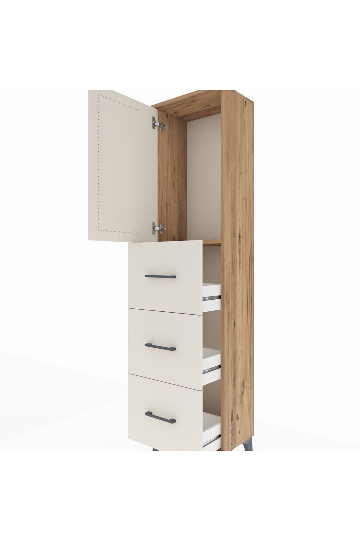 Arges Dolap Tek Raflı 3 Çekmeceli Tek Kapaklı 44x30x182 - S22M024V7A