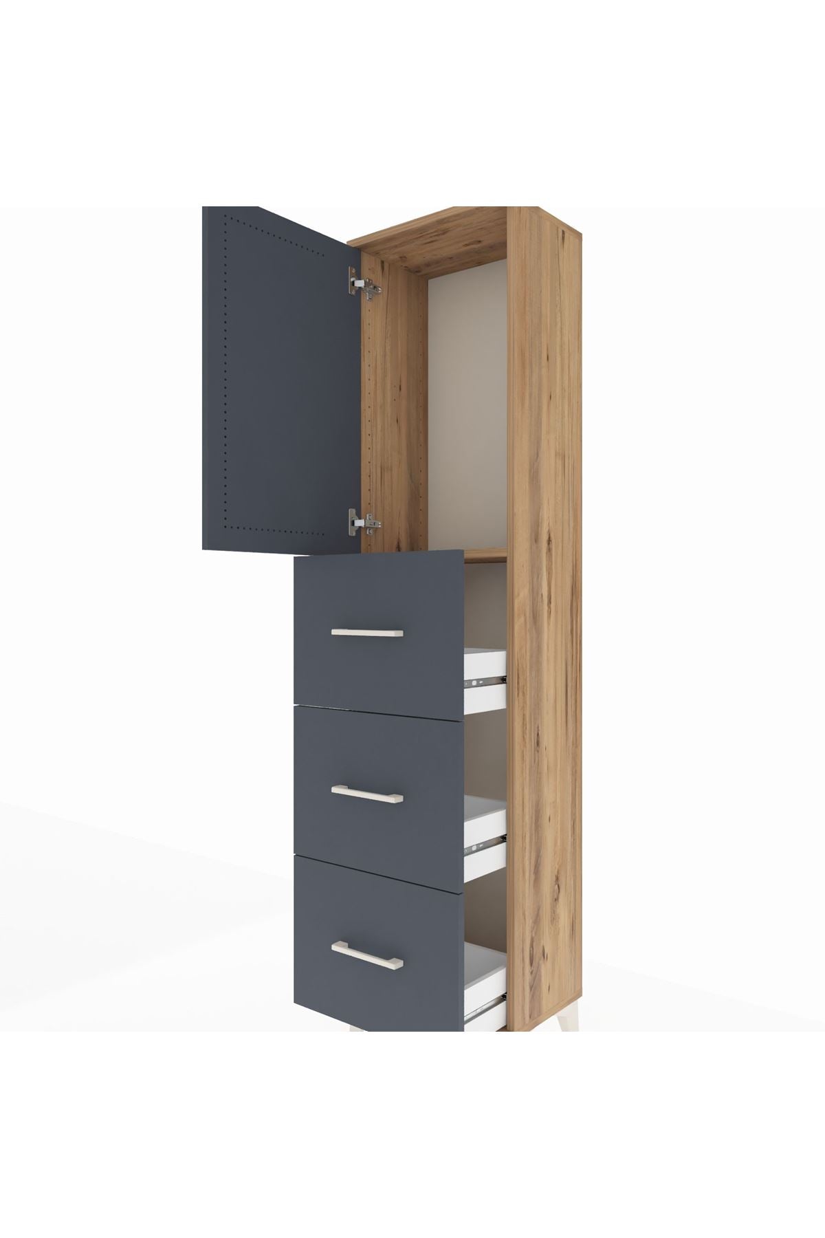 Arges Dolap Tek Raflı 3 Çekmeceli Tek Kapaklı 44x30x182 - S22M024V8A