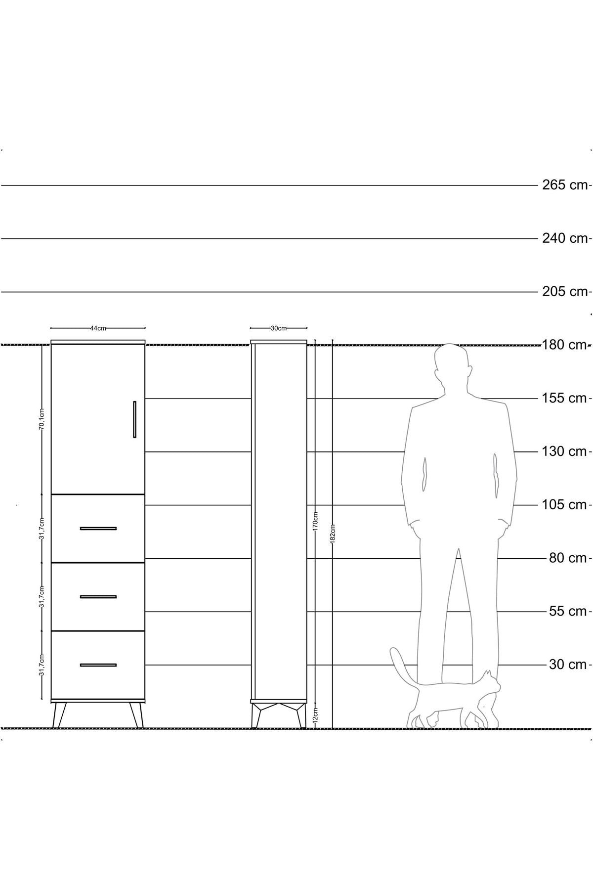 Arges Dolap Tek Raflı 3 Çekmeceli Tek Kapaklı 44x30x182 - S22M024V8A