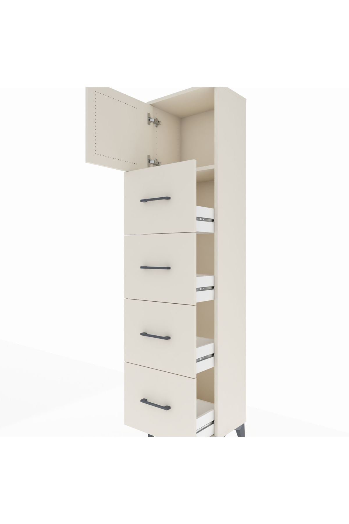 Arges Dolap Tek Raflı 4 Çekmeceli Tek Kapaklı 44x30x182 - S22M025V1A