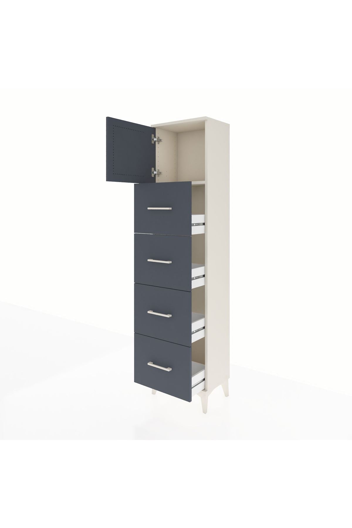 Arges Dolap Tek Raflı 4 Çekmeceli Tek Kapaklı 44x30x182 - S22M025V2A