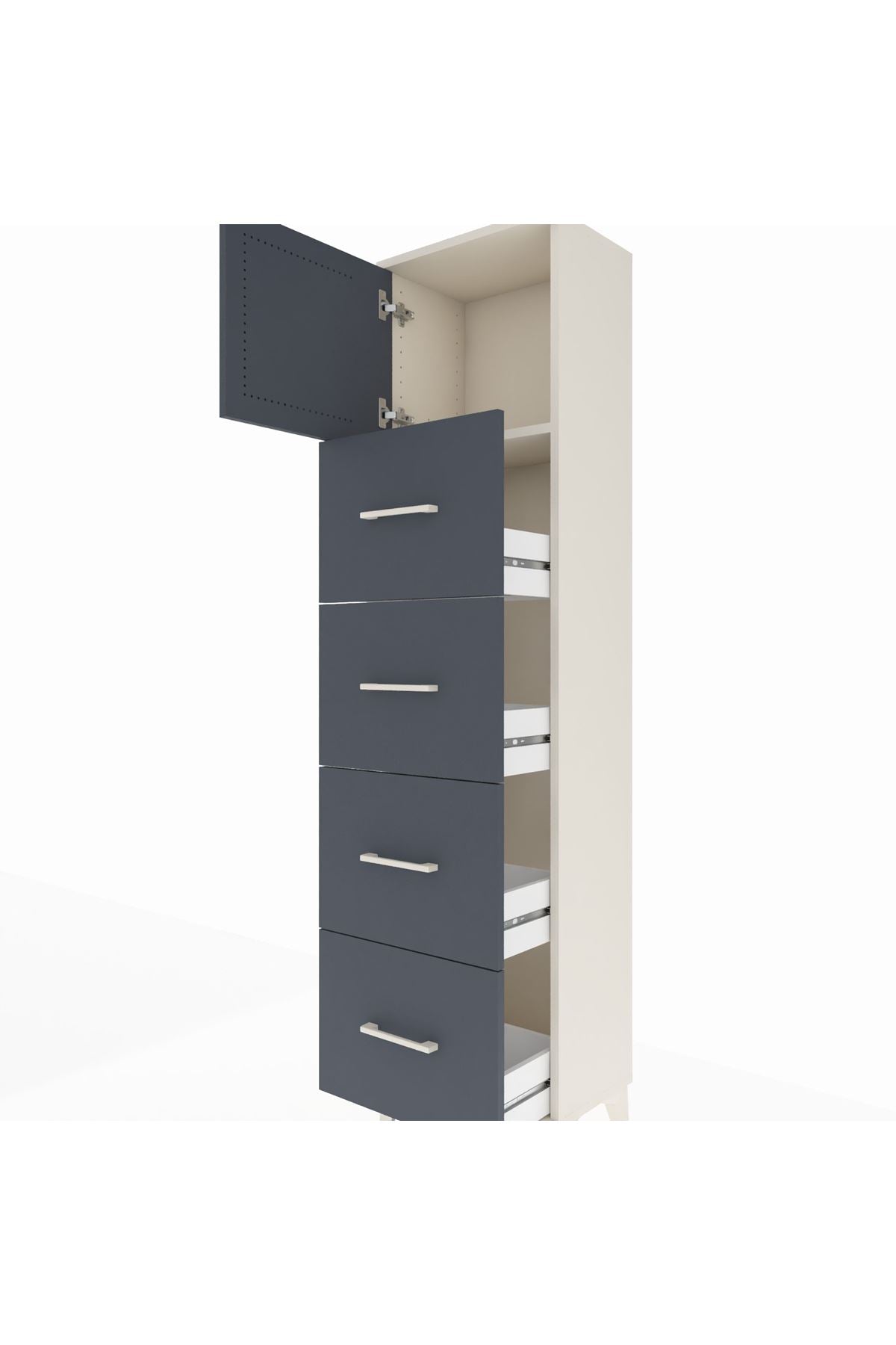 Arges Dolap Tek Raflı 4 Çekmeceli Tek Kapaklı 44x30x182 - S22M025V2A