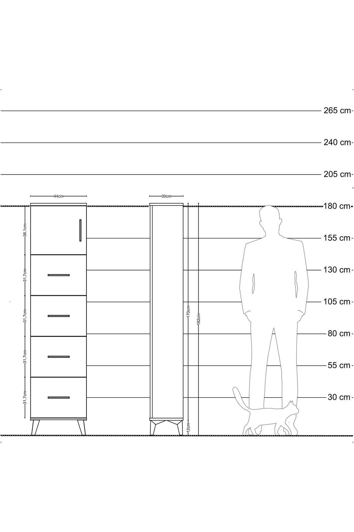 Arges Dolap Tek Raflı 4 Çekmeceli Tek Kapaklı 44x30x182 - S22M025V2A