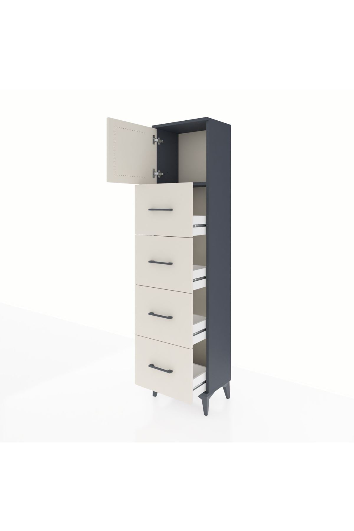 Arges Dolap Tek Raflı 4 Çekmeceli Tek Kapaklı 44x30x182 - S22M025V4A