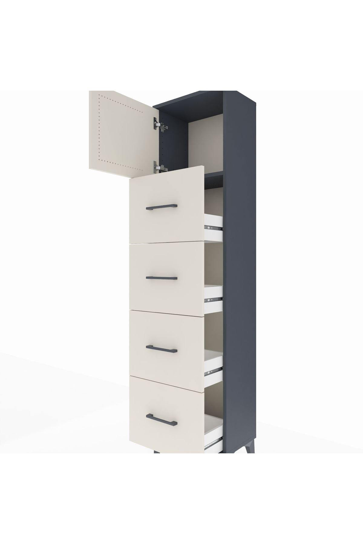 Arges Dolap Tek Raflı 4 Çekmeceli Tek Kapaklı 44x30x182 - S22M025V4A