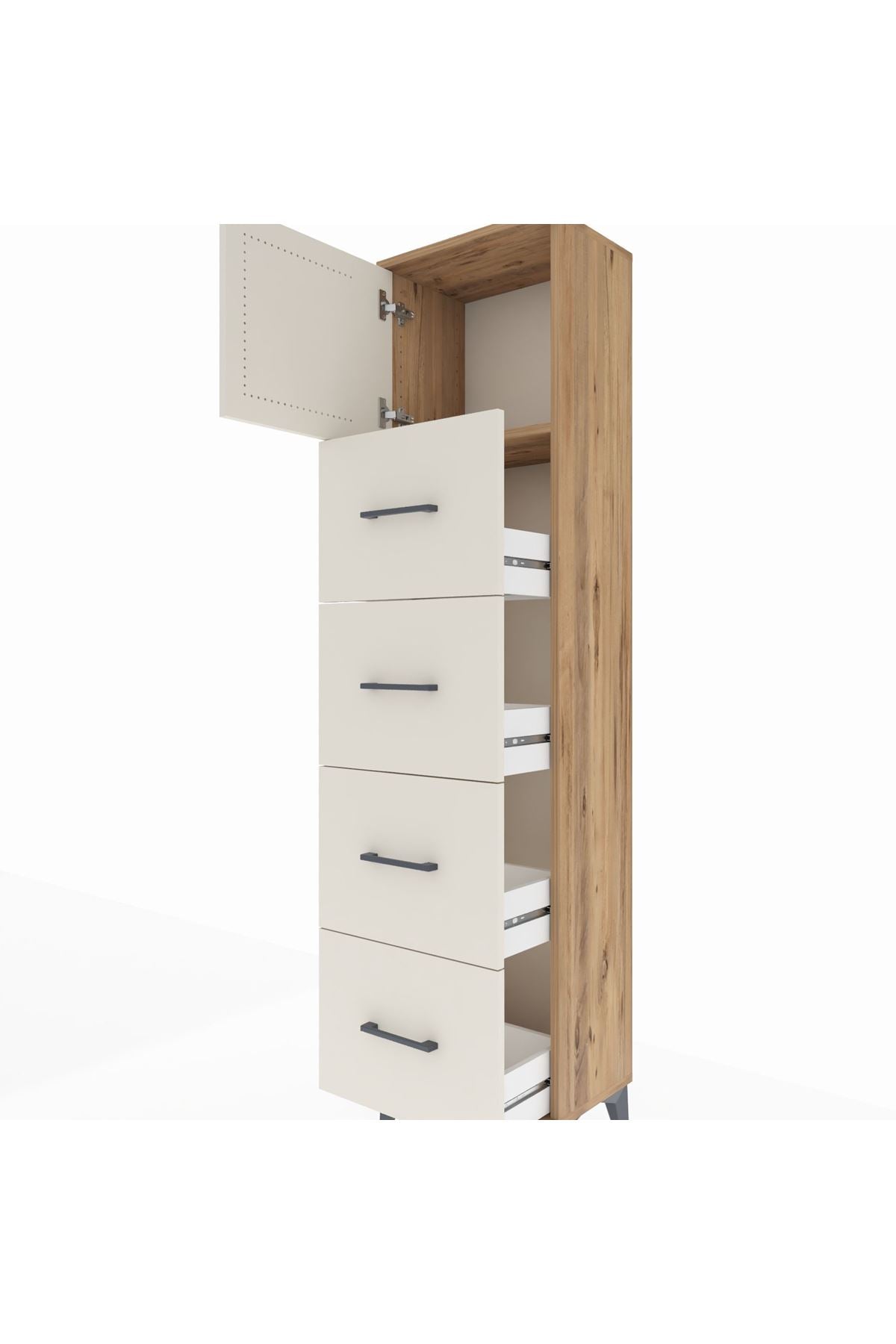 Arges Dolap Tek Raflı 4 Çekmeceli Tek Kapaklı 44x30x182 - S22M025V7A