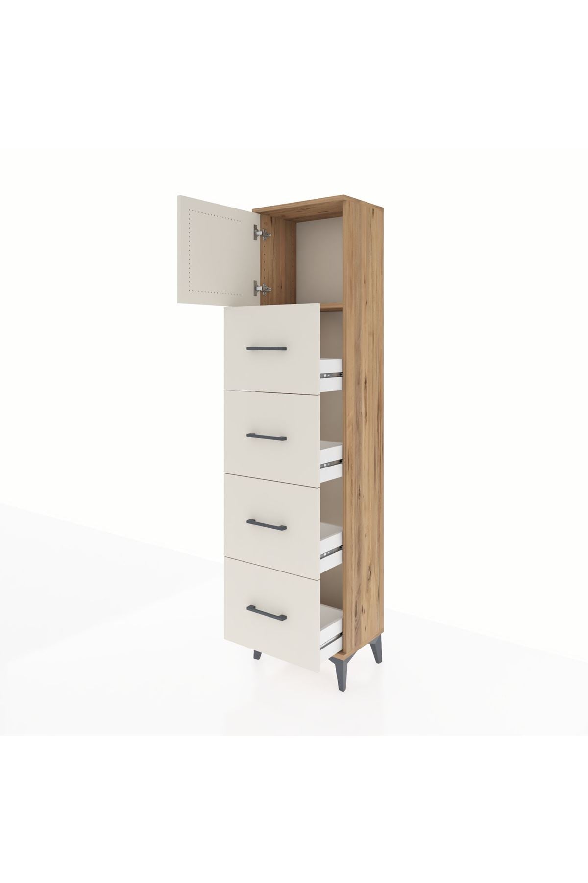 Arges Dolap Tek Raflı 4 Çekmeceli Tek Kapaklı 44x30x182 - S22M025V7A