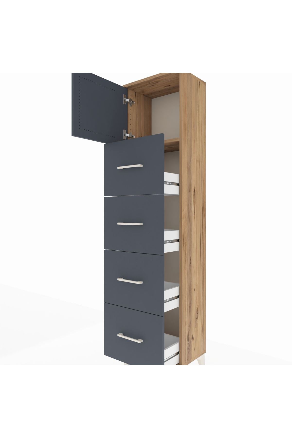 Arges Dolap Tek Raflı 4 Çekmeceli Tek Kapaklı 44x30x182 - S22M025V8A