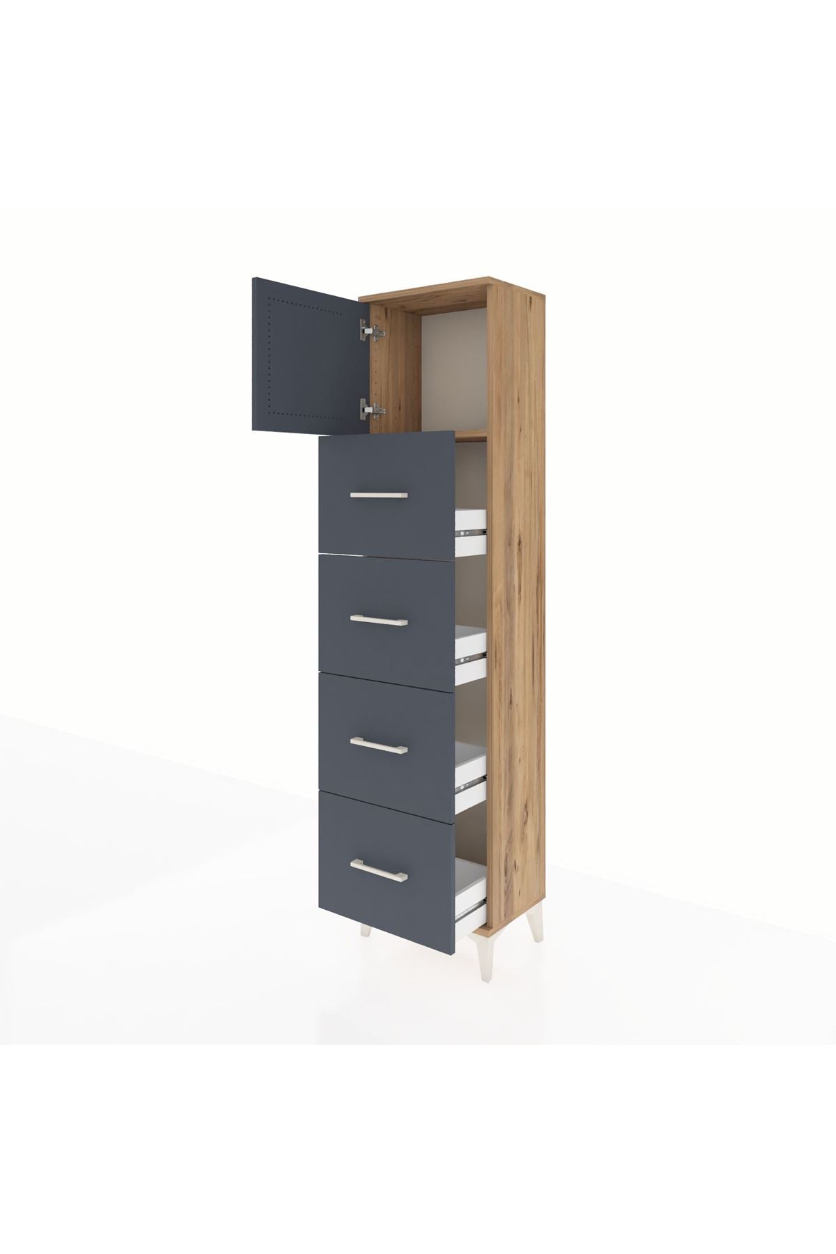 Arges Dolap Tek Raflı 4 Çekmeceli Tek Kapaklı 44x30x182 - S22M025V8A