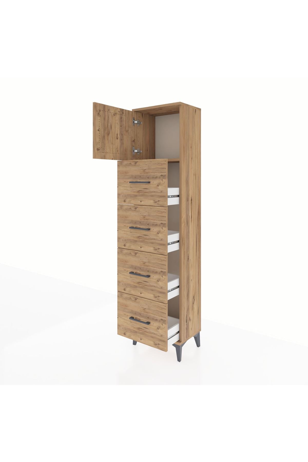 Arges Dolap Tek Raflı 4 Çekmeceli Tek Kapaklı 44x30x182 - S22M025V9A