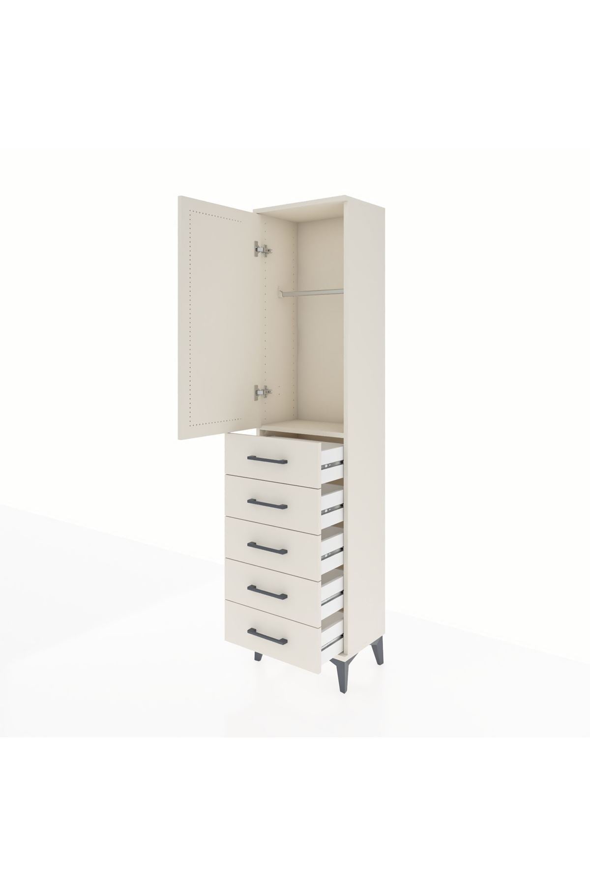Arges Dolap Tek Raflı 5 Çekmeceli Tek Askılı 44x30x182 - S22M026V1A