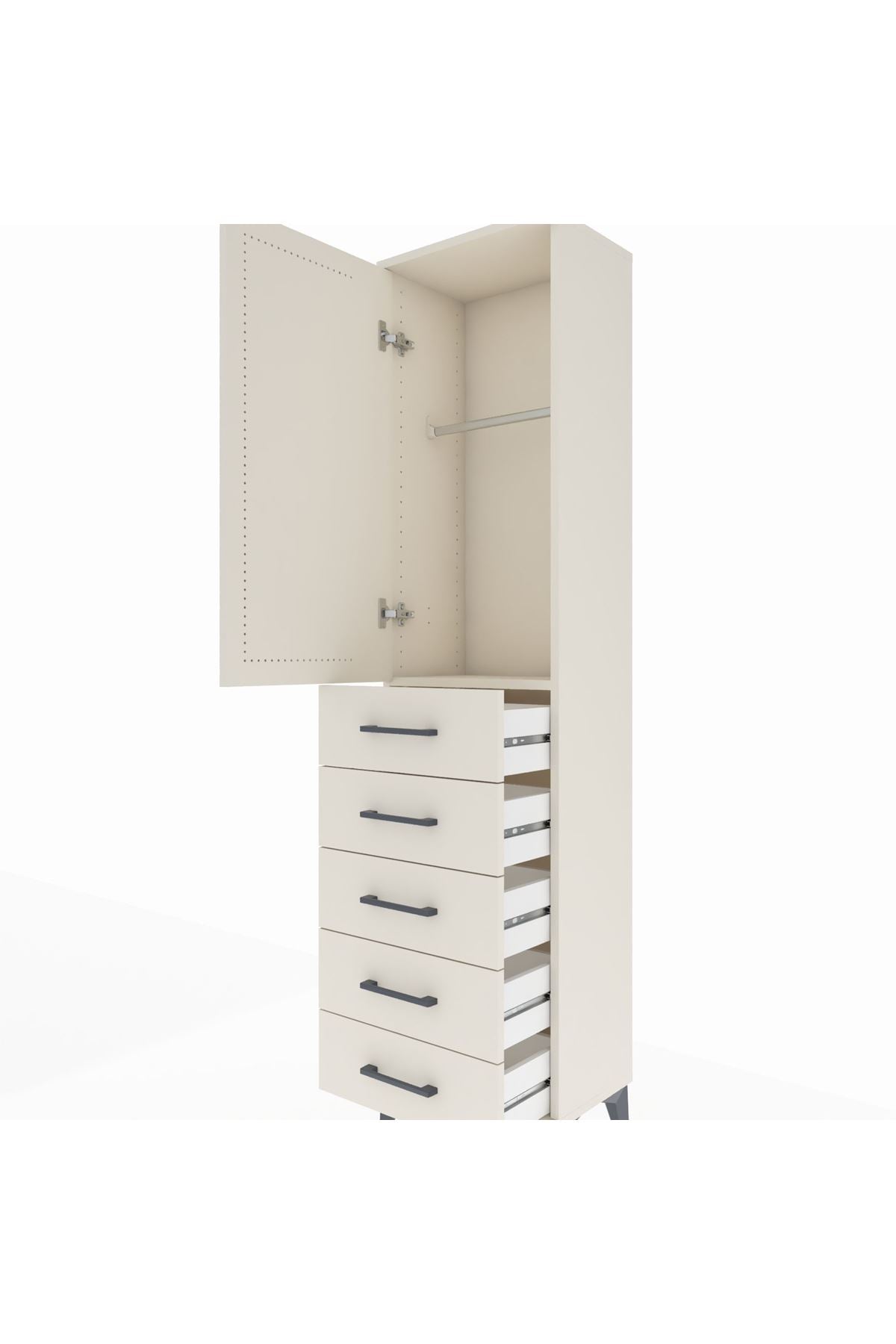 Arges Dolap Tek Raflı 5 Çekmeceli Tek Askılı 44x30x182 - S22M026V1A