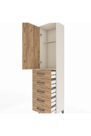 Arges Dolap Tek Raflı 5 Çekmeceli Tek Askılı 44x30x182 - S22M026V3A