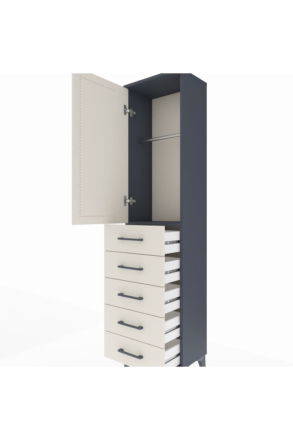 Arges Dolap Tek Raflı 5 Çekmeceli Tek Askılı 44x30x182 - S22M026V4A