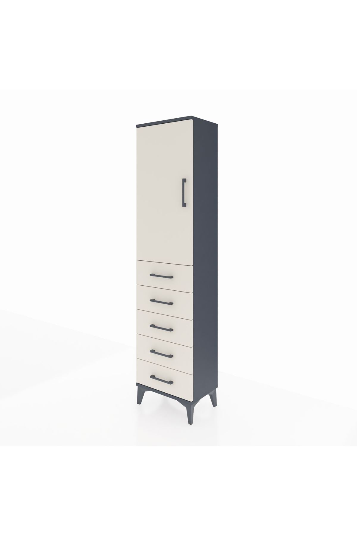 Arges Dolap Tek Raflı 5 Çekmeceli Tek Askılı 44x30x182 - S22M026V4A