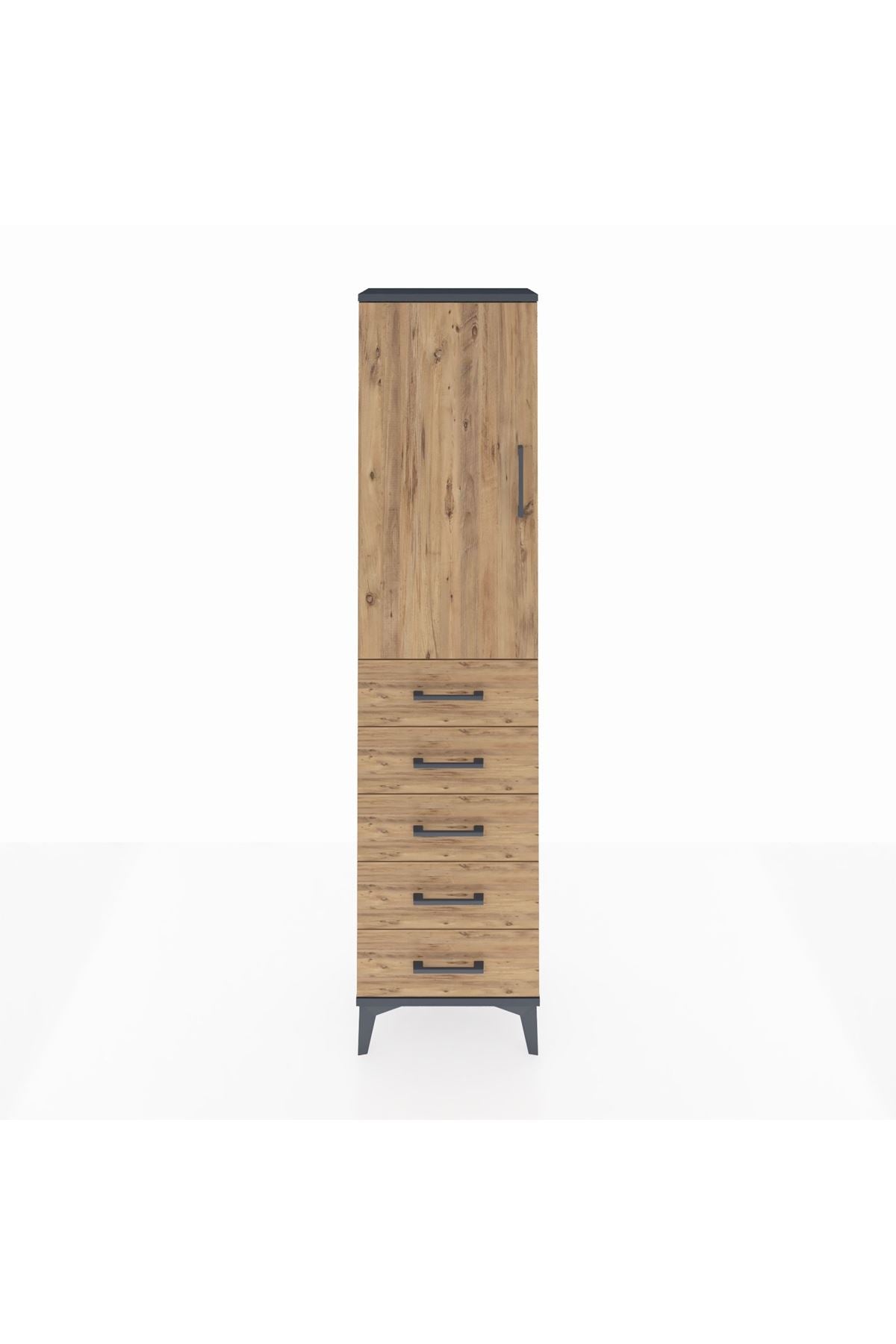 Arges Dolap Tek Raflı 5 Çekmeceli Tek Askılı 44x30x182 - S22M026V6A
