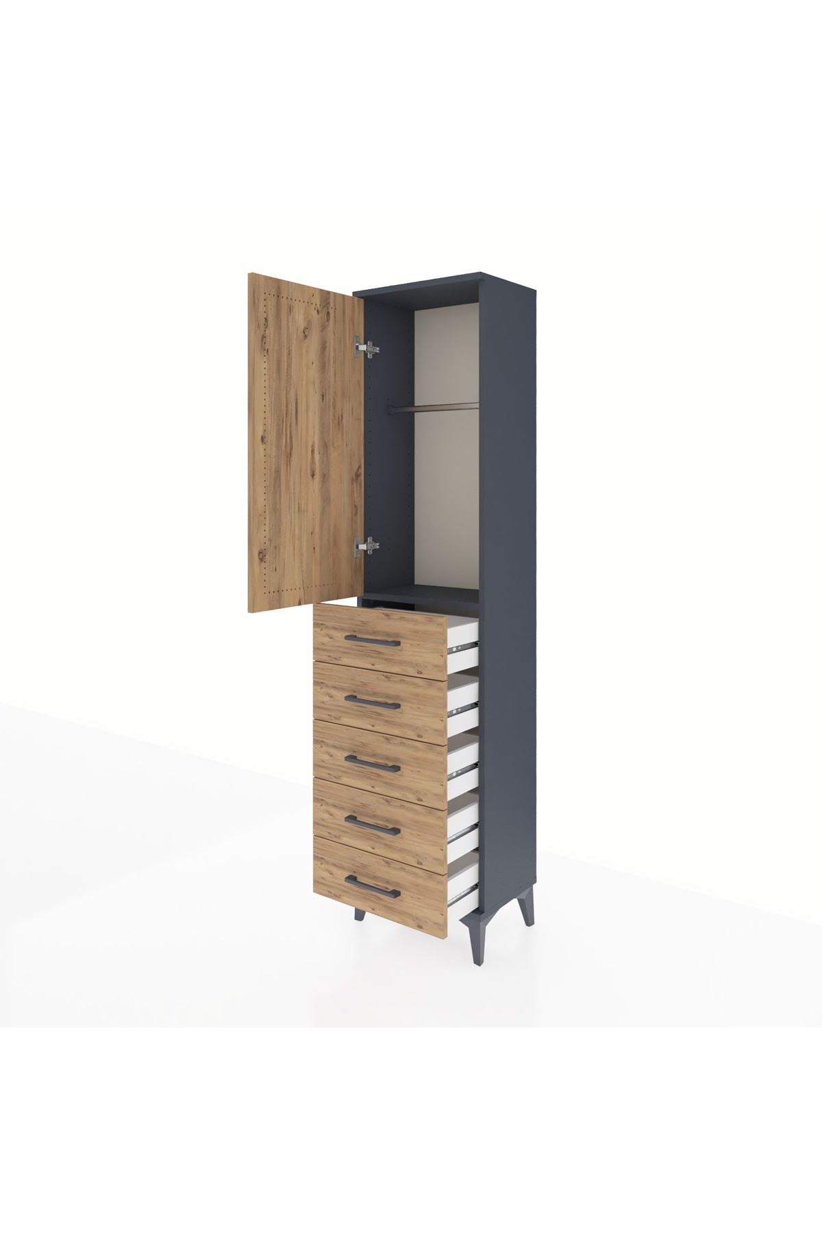 Arges Dolap Tek Raflı 5 Çekmeceli Tek Askılı 44x30x182 - S22M026V6A