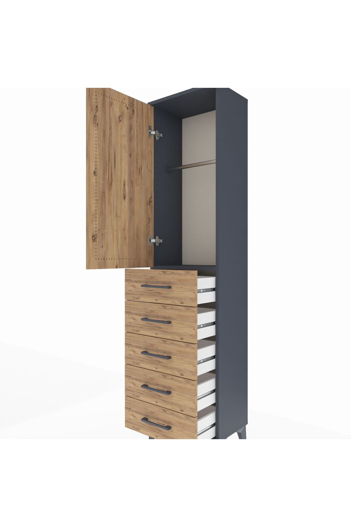 Arges Dolap Tek Raflı 5 Çekmeceli Tek Askılı 44x30x182 - S22M026V6A