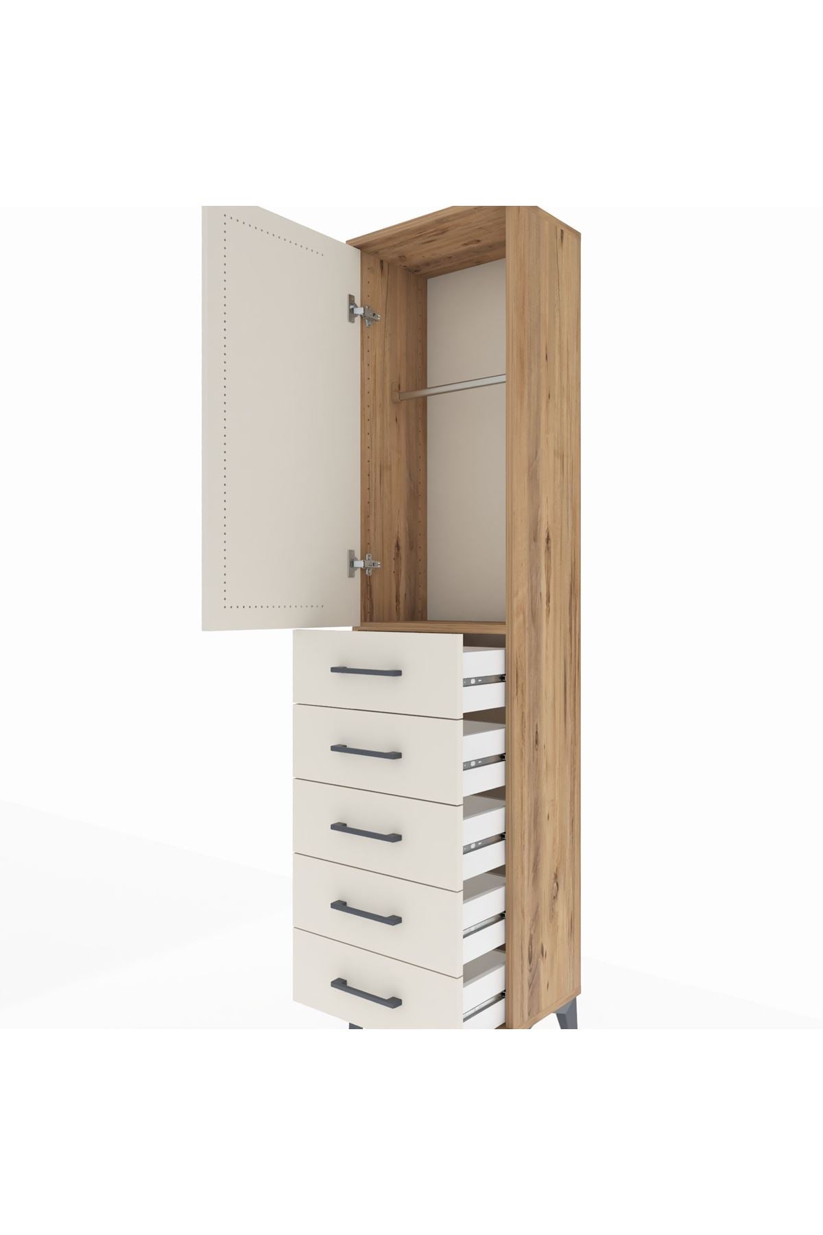 Arges Dolap Tek Raflı 5 Çekmeceli Tek Askılı 44x30x182 - S22M026V7A