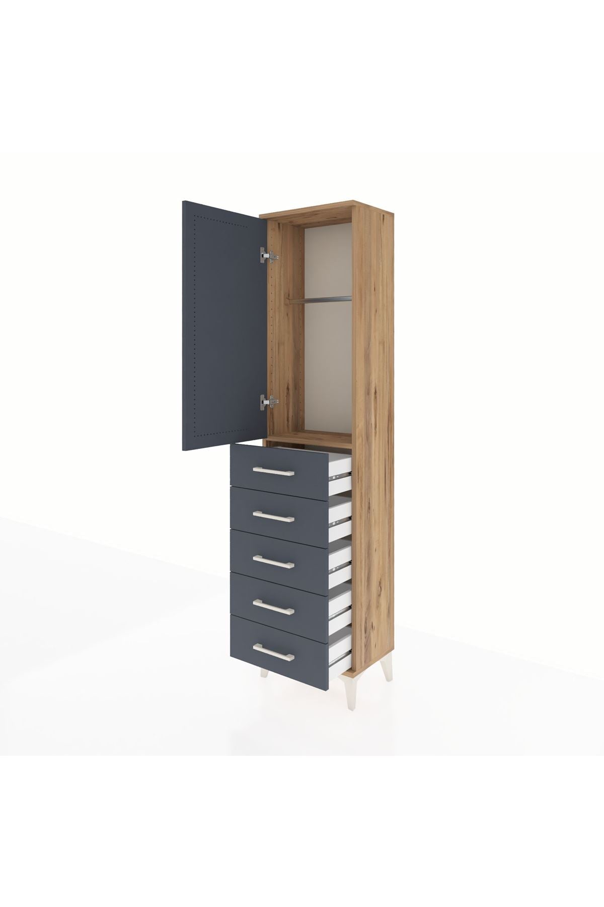 Arges Dolap Tek Raflı 5 Çekmeceli Tek Askılı 44x30x182 - S22M026V8A