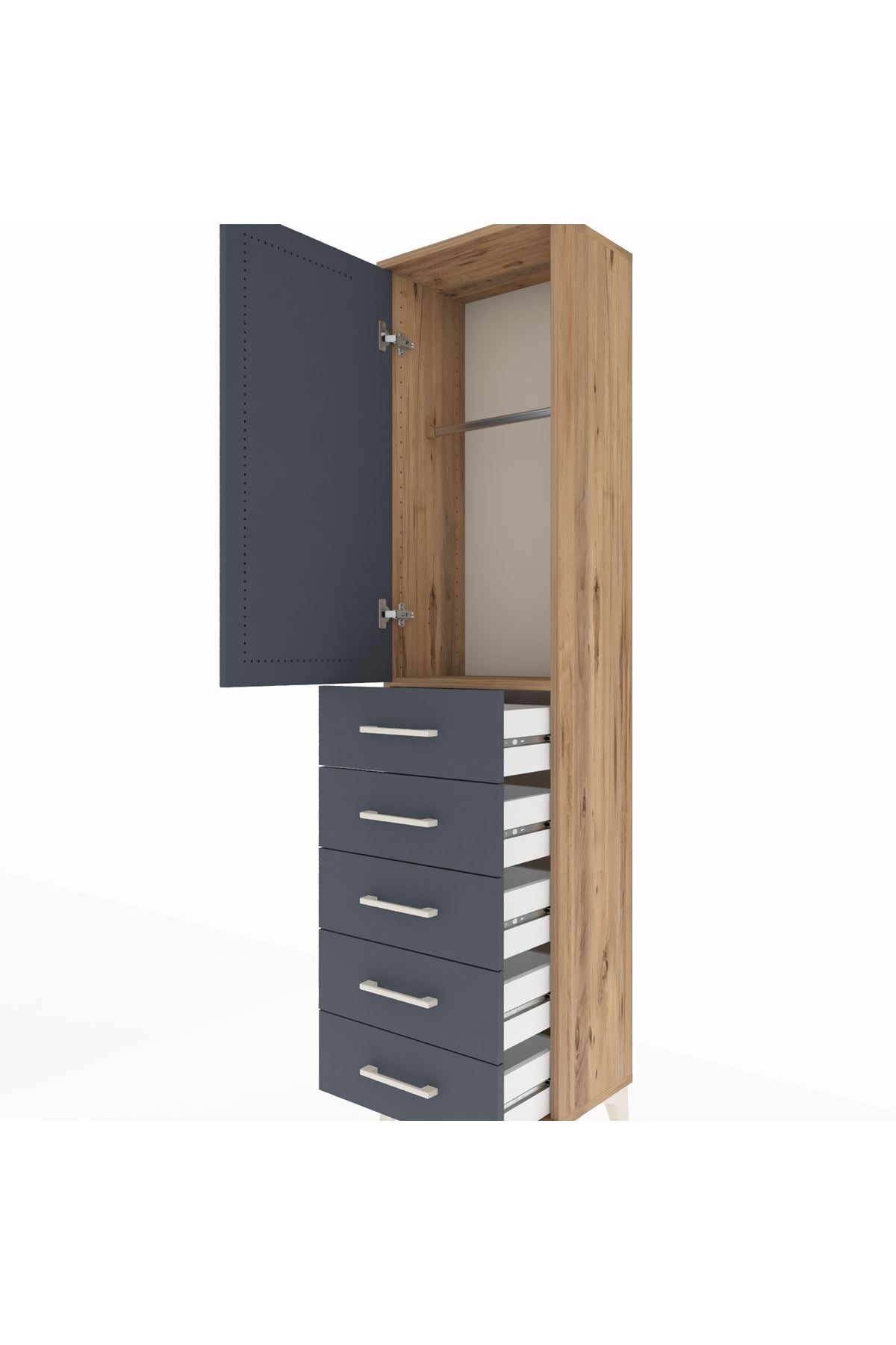 Arges Dolap Tek Raflı 5 Çekmeceli Tek Askılı 44x30x182 - S22M026V8A