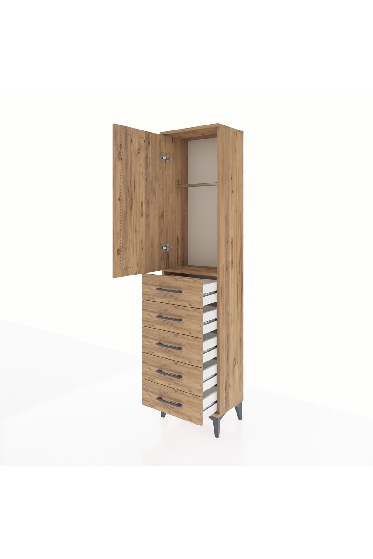 Arges Dolap Tek Raflı 5 Çekmeceli Tek Askılı 44x30x182 - S22M026V9A