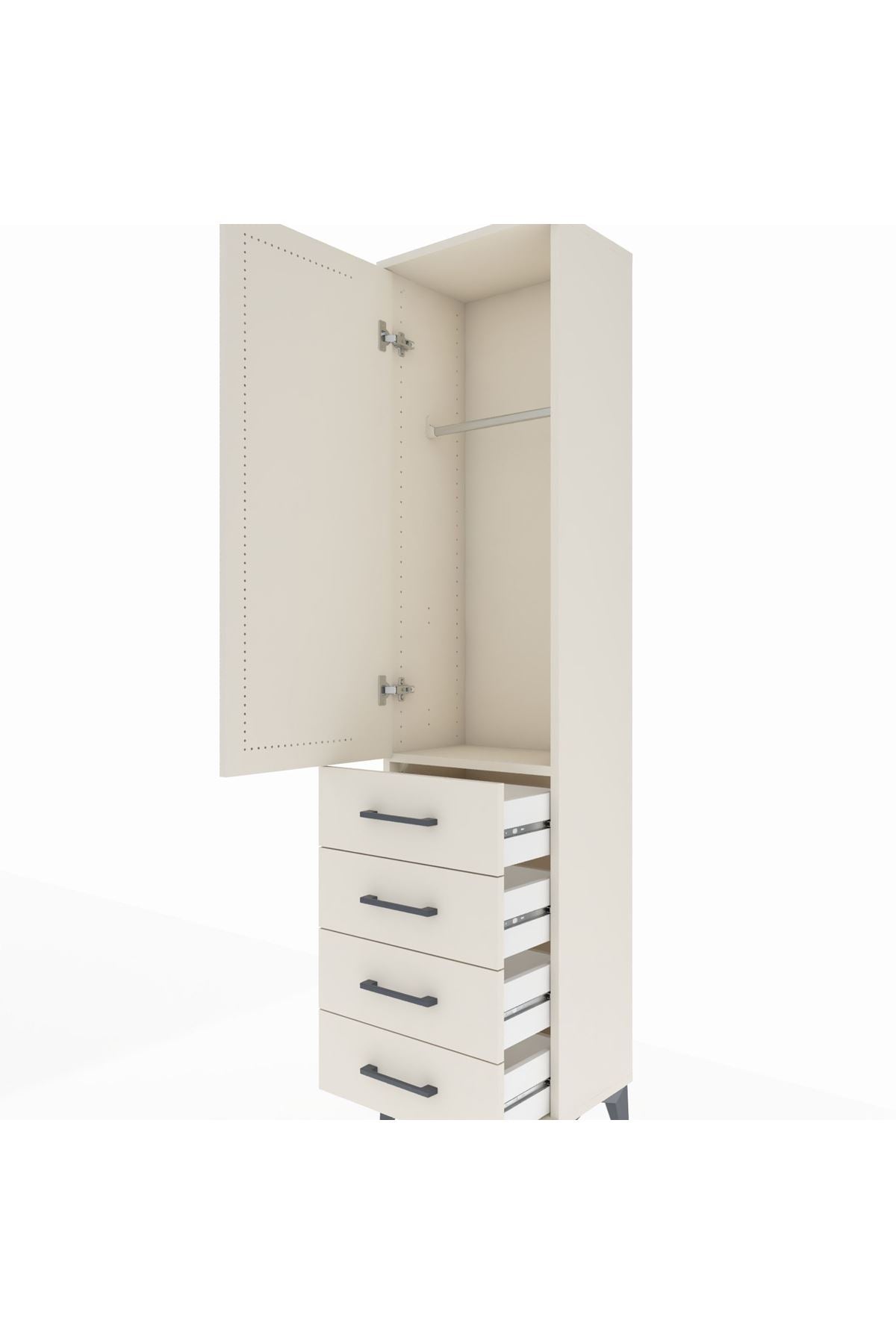 Arges Dolap Tek Raflı 4 Çekmeceli Tek Askılı 44x30x182 - S22M027V1A