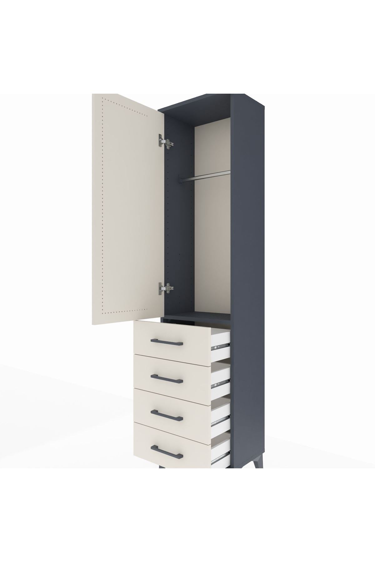 Arges Dolap Tek Raflı 4 Çekmeceli Tek Askılı 44x30x182 - S22M027V4A