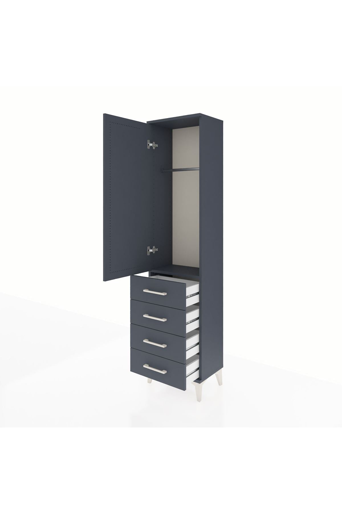 Arges Dolap Tek Raflı 4 Çekmeceli Tek Askılı 44x30x182 - S22M027V5A