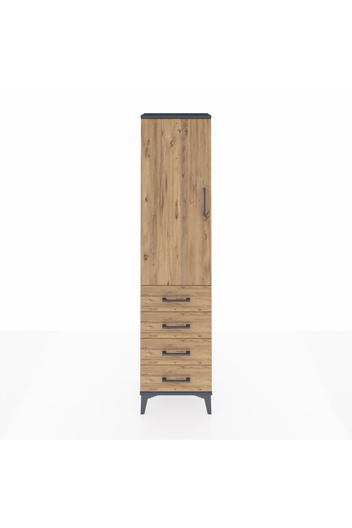 Arges Dolap Tek Raflı 4 Çekmeceli Tek Askılı 44x30x182 - S22M027V6A
