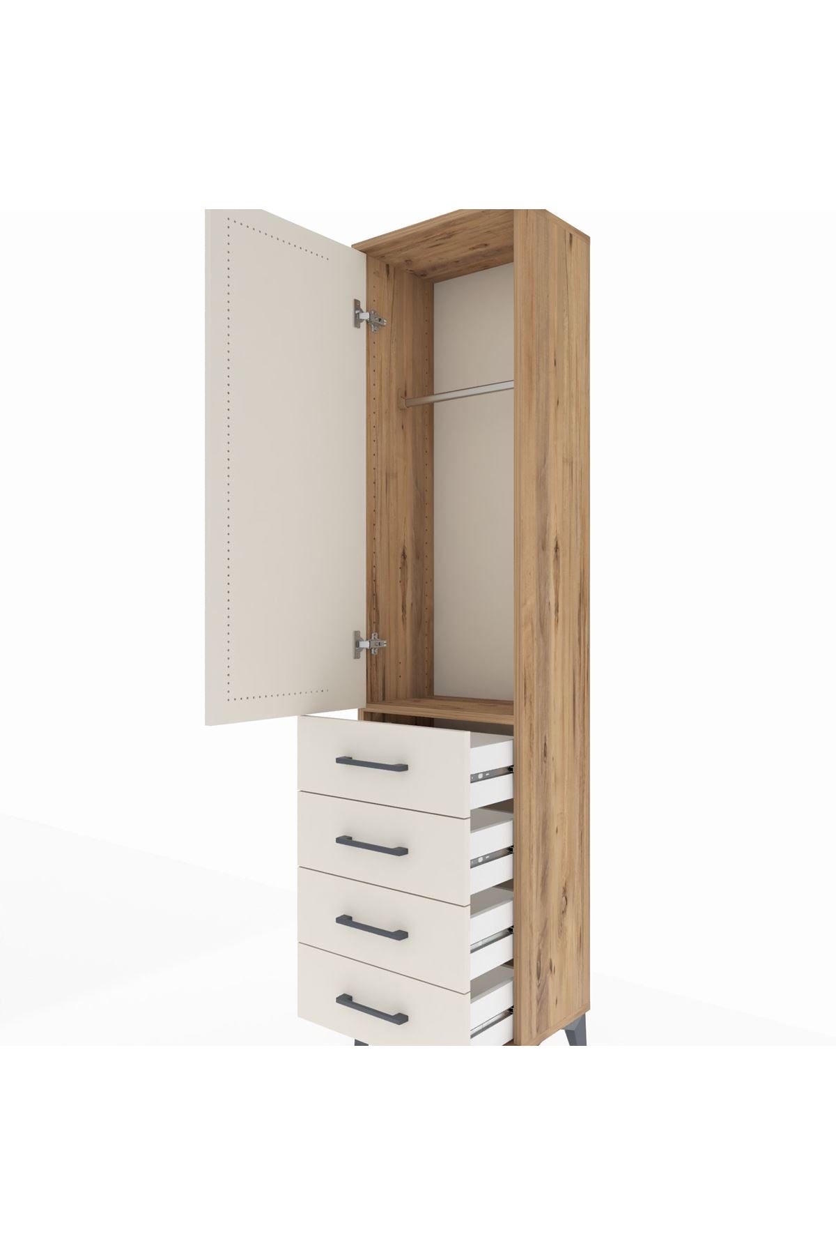 Arges Dolap Tek Raflı 4 Çekmeceli Tek Askılı 44x30x182 - S22M027V7A