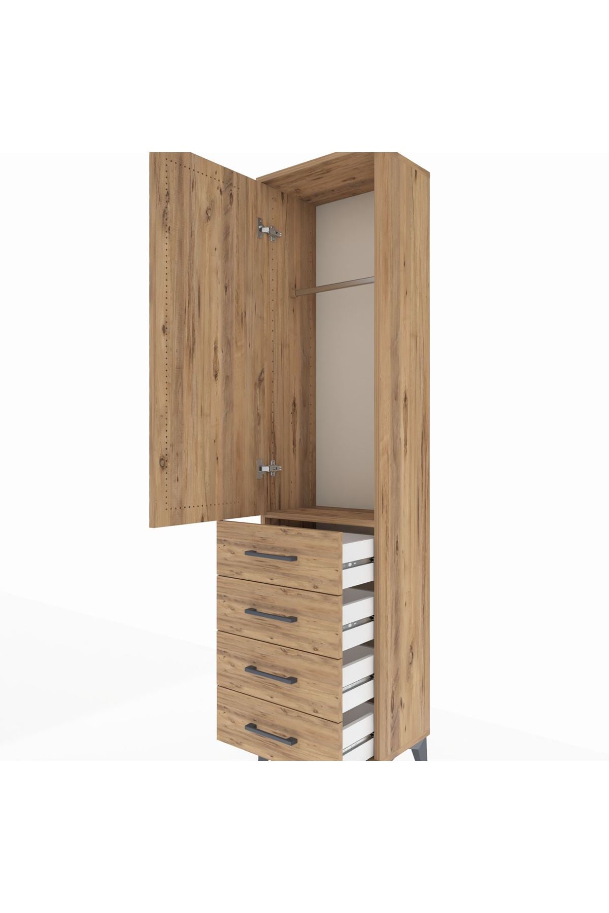 Arges Dolap Tek Raflı 4 Çekmeceli Tek Askılı 44x30x182 - S22M027V9A
