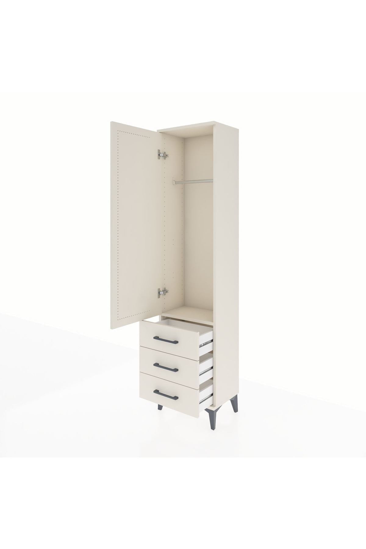 Arges Dolap Tek Raflı 3 Çekmeceli Tek Askılı 44x30x182 - S22M028V1A