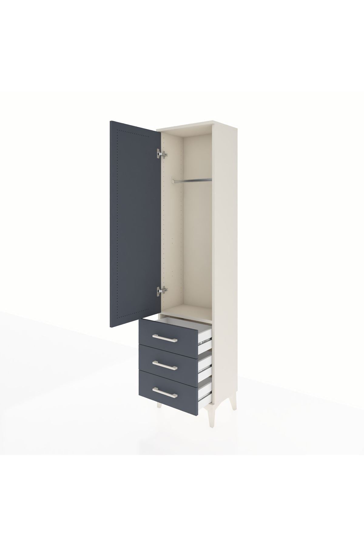 Arges Dolap Tek Raflı 3 Çekmeceli Tek Askılı 44x30x182 - S22M028V2A
