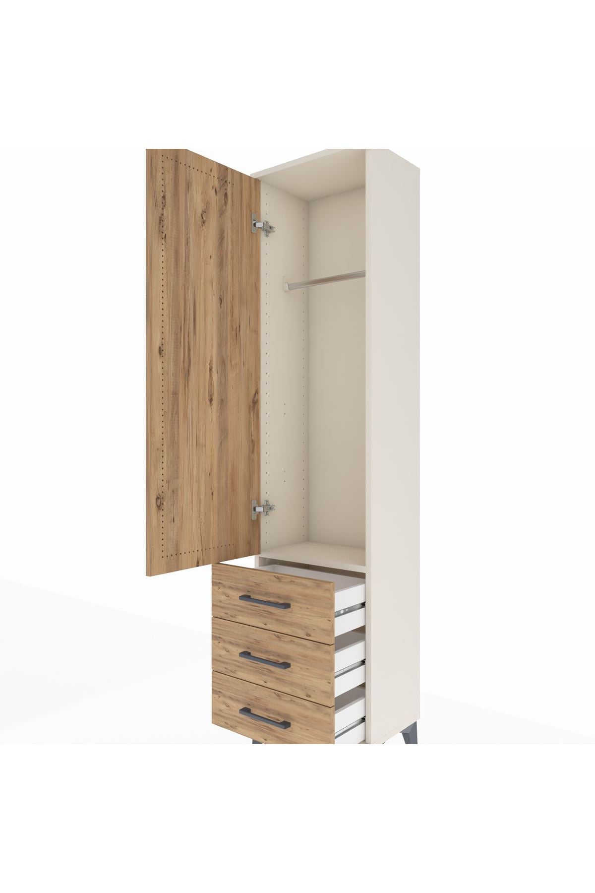 Arges Dolap Tek Raflı 3 Çekmeceli Tek Askılı 44x30x182 - S22M028V3A