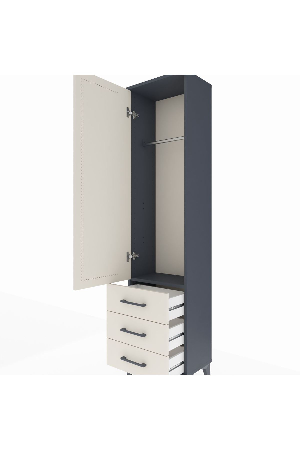 Arges Dolap Tek Raflı 3 Çekmeceli Tek Askılı 44x30x182 - S22M028V4A