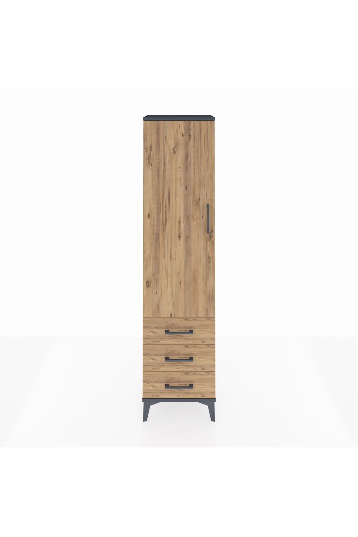 Arges Dolap Tek Raflı 3 Çekmeceli Tek Askılı 44x30x182 - S22M028V6A