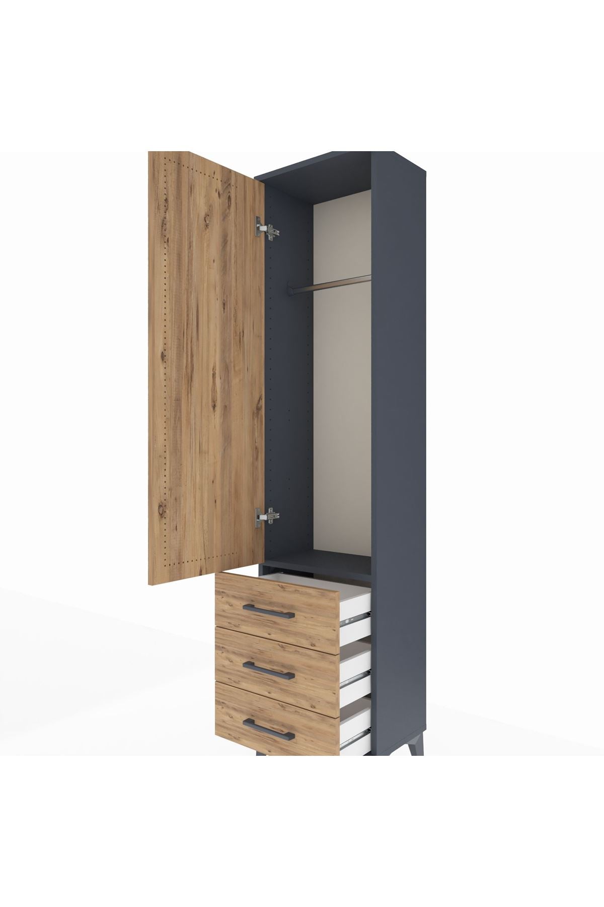 Arges Dolap Tek Raflı 3 Çekmeceli Tek Askılı 44x30x182 - S22M028V6A