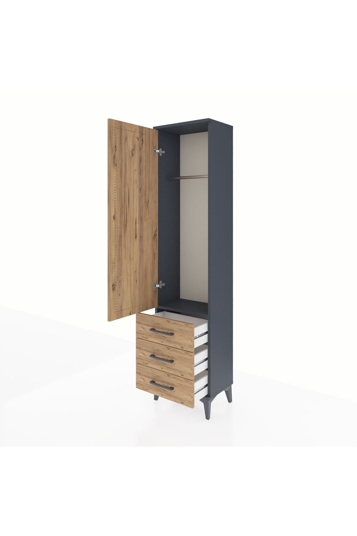Arges Dolap Tek Raflı 3 Çekmeceli Tek Askılı 44x30x182 - S22M028V6A
