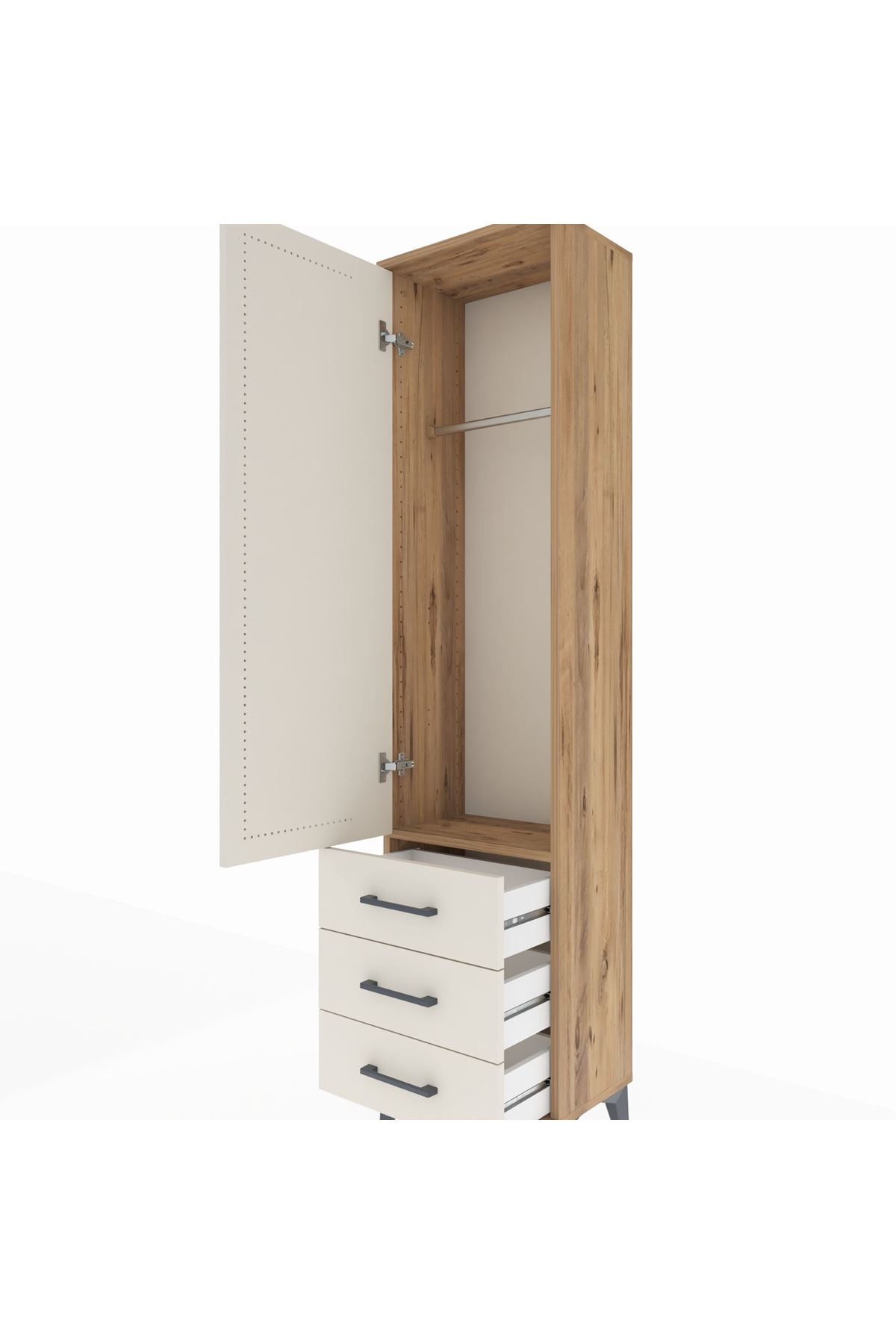 Arges Dolap Tek Raflı 3 Çekmeceli Tek Askılı 44x30x182 - S22M028V7A
