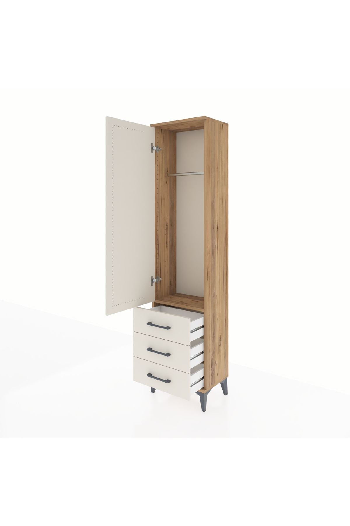 Arges Dolap Tek Raflı 3 Çekmeceli Tek Askılı 44x30x182 - S22M028V7A