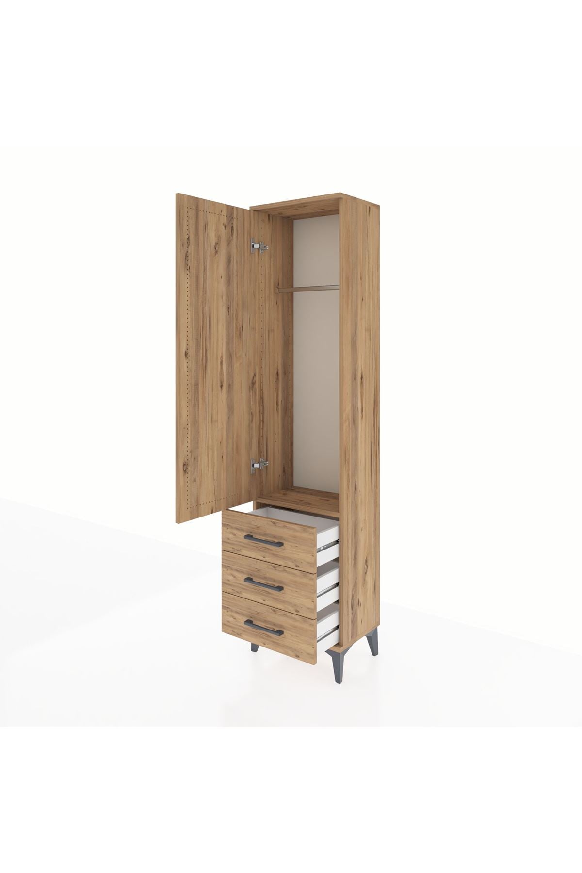 Arges Dolap Tek Raflı 3 Çekmeceli Tek Askılı 44x30x182 - S22M028V9A