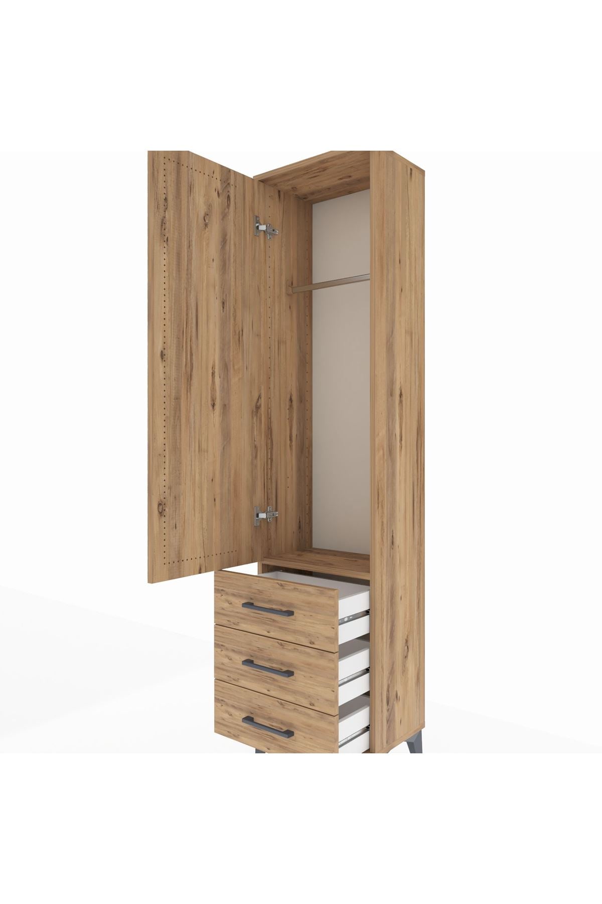 Arges Dolap Tek Raflı 3 Çekmeceli Tek Askılı 44x30x182 - S22M028V9A