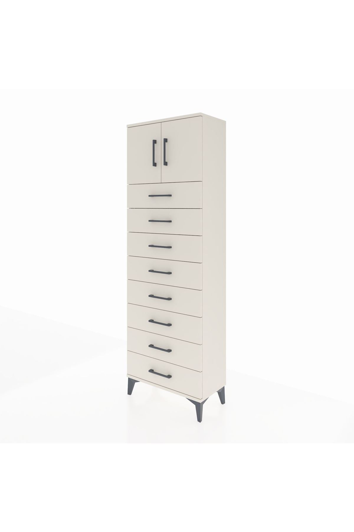 Arges Dolap 2 Raflı 8 Çekmeceli 2 Kapaklı 60x30x182 - S23M001V1A